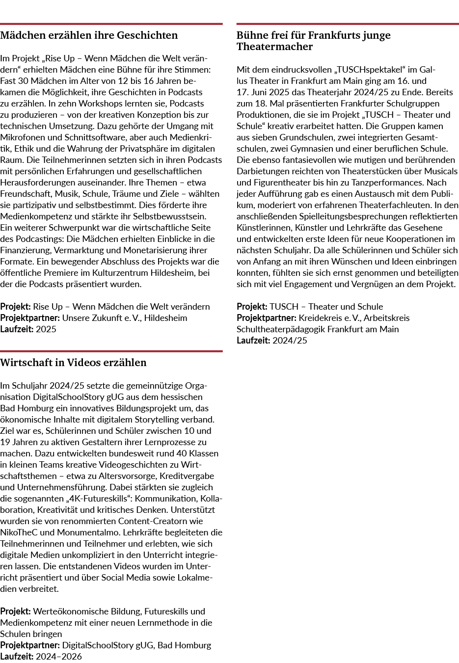 M dchen erz hlen ihre Geschichten Im Projekt „Rise Up – Wenn M dchen die Welt ver ndern“ erhielten M dchen eine B hne...